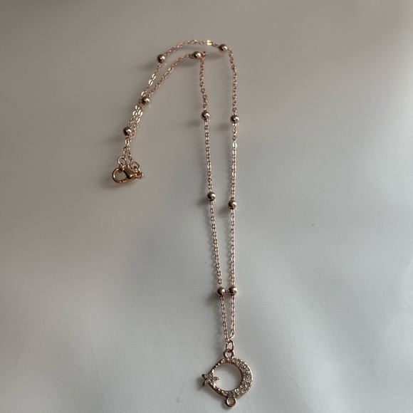 Elegant Rose Gold Crescent Moon Necklace - Picture 2 of 5